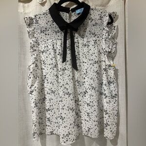 CeCe Tie Neck Flutter Sleeve Top